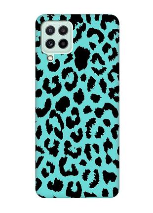 Матовый бирюзовый чехол на samsung galaxy m32/m22/a22 4g :: леопардовый принт (принт 374)