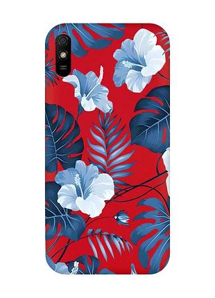 Матовый красный чехол на xiaomi redmi 9a :: тропики (принт 373)