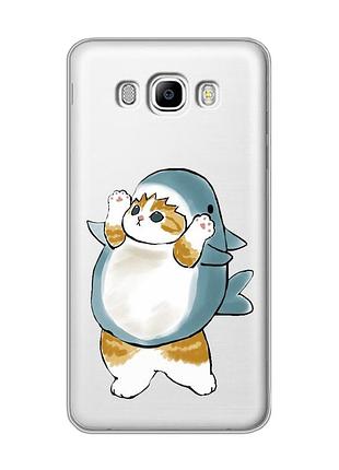 Прозорий чохол на samsung galaxy j7(2016) j710 :: котик акула (принт 379)