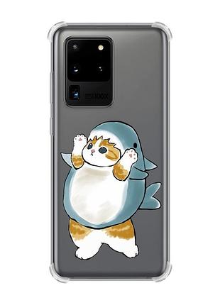 Чехол с утолщёнными углами для samsung galaxy s20 ultra :: котенок акула (принт 379)