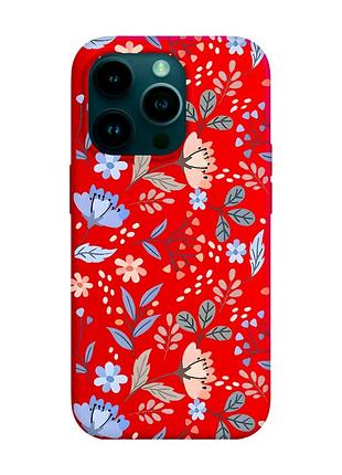 Матовый красный чехол на apple iphone 14 pro :: цветочный фон (принт 371)