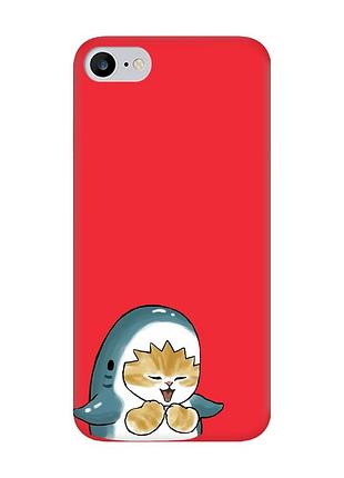 Матовый красный чехол на iphone 7/ iphone 8 :: котёнок акула (принт 376)