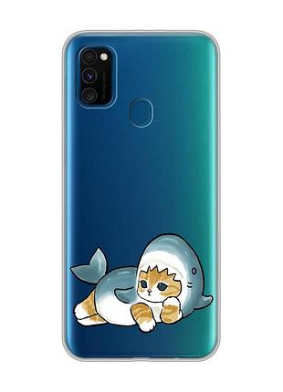 Прозорий чохол на samsung galaxy m30s/m21 :: котик акула (принт 355)