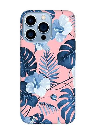 Матовий рожевий чохол на apple iphone 13 pro max :: тропіки (принт 373)