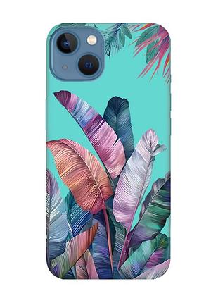 Матовый бирюзовый чехол на apple iphone 13 :: тропики (принт 372)