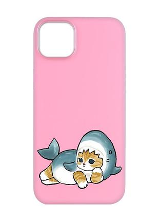 Матовый розовый чехол на apple iphone 14 plus :: котенок акула (принт 355)