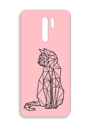 Матовый розовый чехол на xiaomi redmi 9 :: кошечка (принт 124)