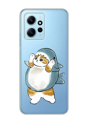 Прозрачный чехол на xiaomi redmi note 12 4g :: котенок акула (принт 379)
