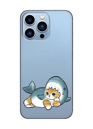 Прозрачный чехол на apple iphone 13 pro max :: котенок акула (принт 355)