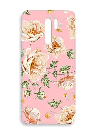 Матовый розовый чехол на xiaomi redmi 9 :: цветы пастельные (принт 277)
