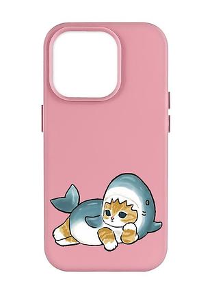 Матовый розовый чехол на apple iphone 14 pro max :: котенок акула (принт 355)
