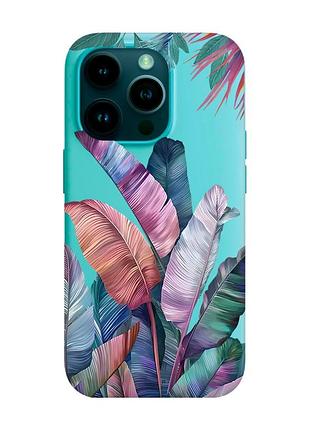 Матовий бірюзовий чохол на apple iphone 14 pro :: тропіки (принт 372)