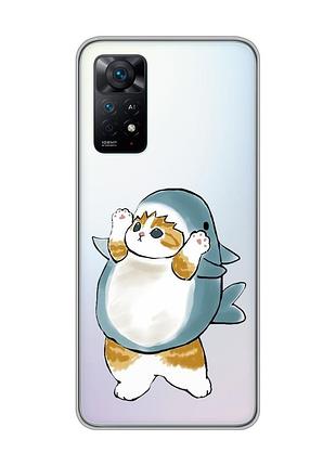 Прозрачный чехол на xiaomi redmi note 11 pro :: котенок акула (принт 379)