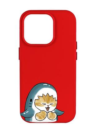 Матовый красный чехол на apple iphone 14 pro max :: котёнок акула (принт 376)