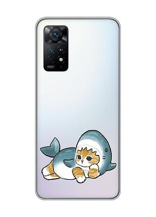 Прозрачный чехол на xiaomi redmi note 11 pro :: котенок акула (принт 355)