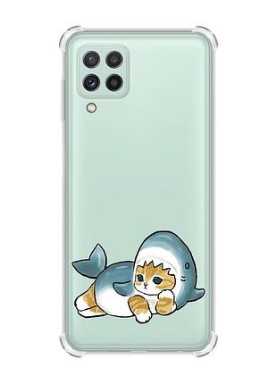 Чехол с утолщёнными углами на samsung galaxy a22 5g / a22s 5g :: котенок акула (принт 355)