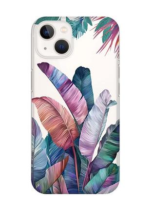 Прозрачный чехол с защитой камеры на iphone 14 plus :: тропики (принт 372)