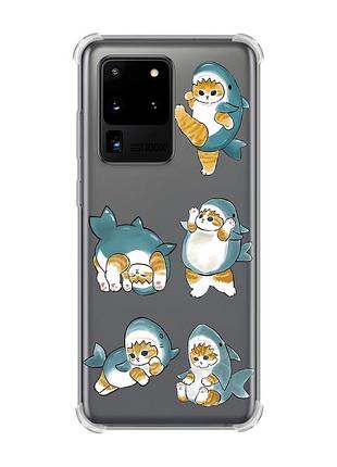 Чехол с утолщёнными углами для samsung galaxy s20 ultra :: котенки акулы (принт 381)