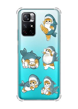 Чохол з потовщеними кутами на xiaomi redmi note 11 4g :: котики акули (принт 381)