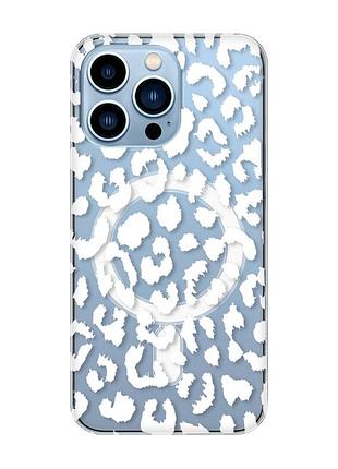 Магнітний чохол на iphone 13 pro max із підтримкою magsafe :: леопардовий принт білий (принт 375)