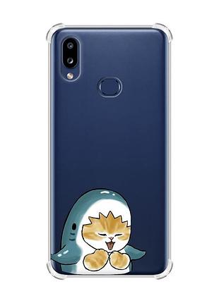 Чехол с утолщенными углами на samsung galaxy a10s (a107) :: котёнок акула (принт 376)