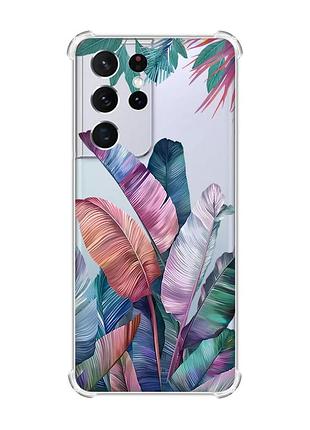 Чохол з потовщеними кутами на samsung galaxy s21 ultra :: тропіки (принт 372)