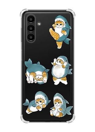 Чохол із потовщеними кутами на samsung galaxy a04s/a13 5g :: котики акули (принт 381)