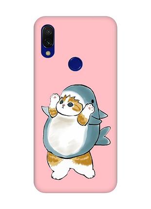 Матовый розовый чехол на xiaomi redmi 7 :: котенок акула (принт 379)