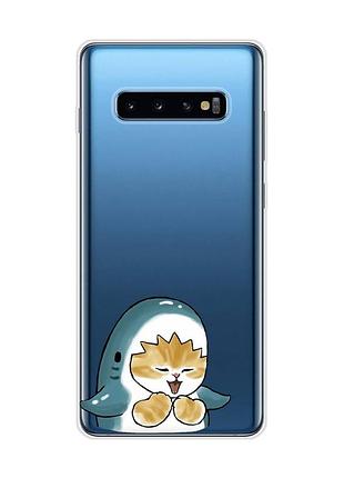 Прозрачный чехол на samsung galaxy s10 plus :: котёнок акула (принт 376)