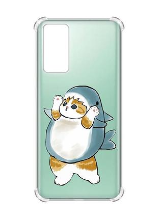 Чехол с утолщёнными углами на samsung galaxy s20 :: котенок акула (принт 379)