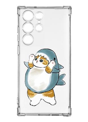Чехол с утолщёнными углами на samsung galaxy s23 ultra :: котенок акула (принт 379)
