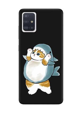 Матовый черный чехол на samsung galaxy a71 / a715 :: котенок акула (принт 379)