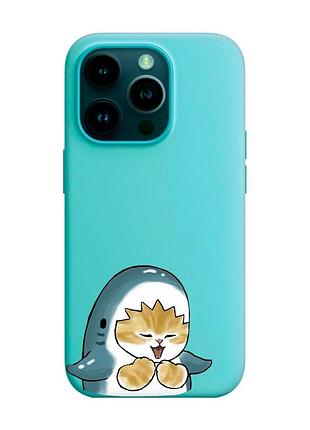 Матовый бирюзовый чехол на apple iphone 14 pro :: котёнок акула (принт 376)