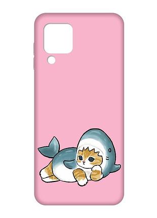 Матовый розовый чехол на samsung galaxy m32/a22/m22 4g :: котенок акула (принт 355)