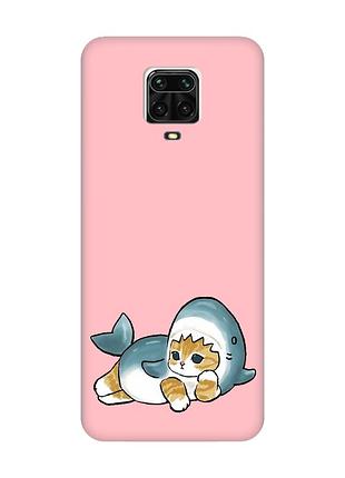 Матовий рожевий чохол на xiaomi redmi note 9 pro / 9s / 9 pro max :: котик акула (принт 355)