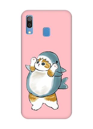 Матовий рожевий чохол на samsung galaxy a30 (2019) / a20 (2019) :: котик акула (принт 379)