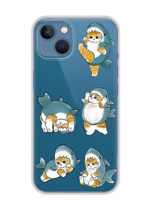 Прозорий чохол на apple iphone 13 :: котики акули (принт 381)