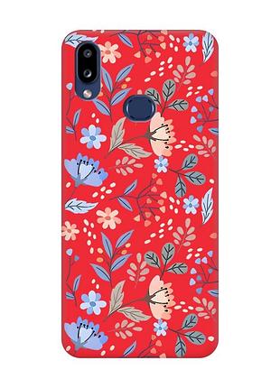 Матовый красный чехол на samsung galaxy a10s (a107) :: цветочный фон (принт 371)