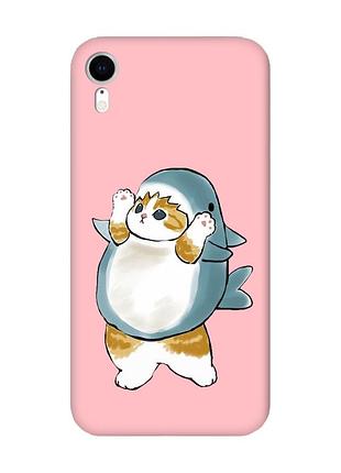 Матовый розовый чехол на apple iphone xr :: котенок акула (принт 379)