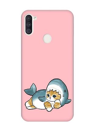 Матовий рожевий чохол на samsung galaxy a11 :: котик акула (принт 355)