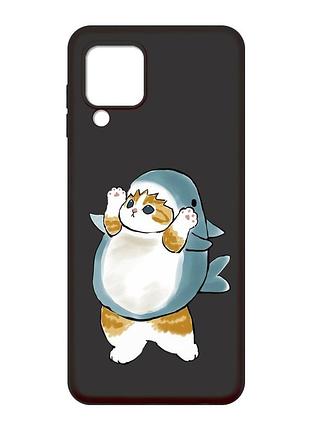 Матовый черный чехол на samsung galaxy m32 / a22 / m22 4g :: котенок акула (принт 379)