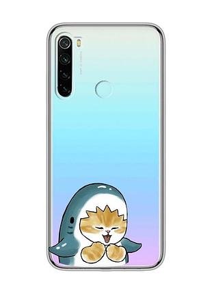 Прозорий чохол на xiaomi redmi note 8 :: котик акула (принт 376)
