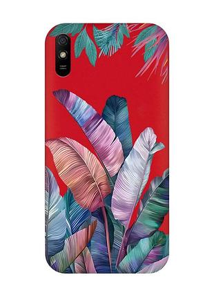 Матовый красный чехол на xiaomi redmi 9a :: тропики (принт 372)