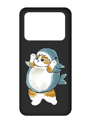 Матовый черный чехол на xiaomi poco x4 pro 5g :: котенок акула (принт 379)