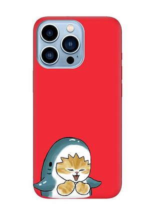 Матовый красный чехол на apple iphone 13 pro max :: котёнок акула (принт 376)