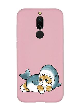 Матовый розовый чехол на xiaomi redmi 8 :: котенок акула (принт 355)