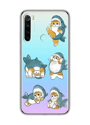Прозорий чохол на xiaomi redmi note 8 :: котики акули (принт 381)