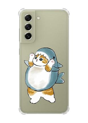 Чехол с утолщёнными углами для samsung s21 fe :: котенок акула (принт 379)