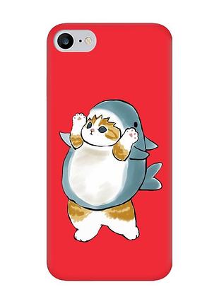 Матовый красный чехол на iphone 7/ iphone 8 :: котенок акула (принт 379)