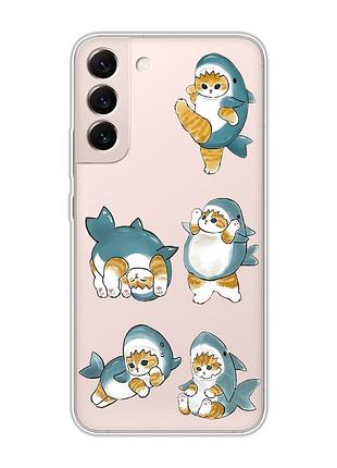 Прозрачный чехол на samsung galaxy s22 :: котенки акулы (принт 381)